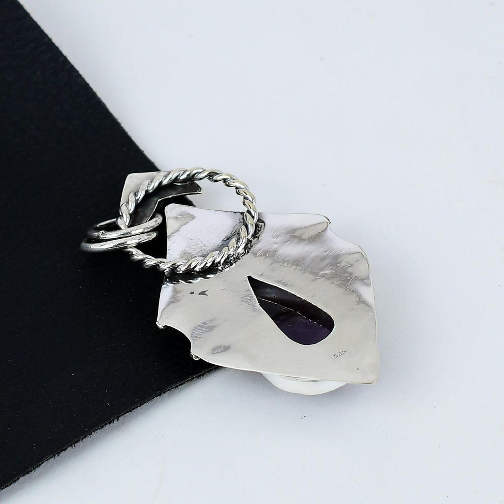 Natural Blue Scheelite Gemstone Silver Pendant in 925 Sterling Silver- Handmade Design, Everyday Wear Jewelry, Unique Black Spinal Pendant Gift