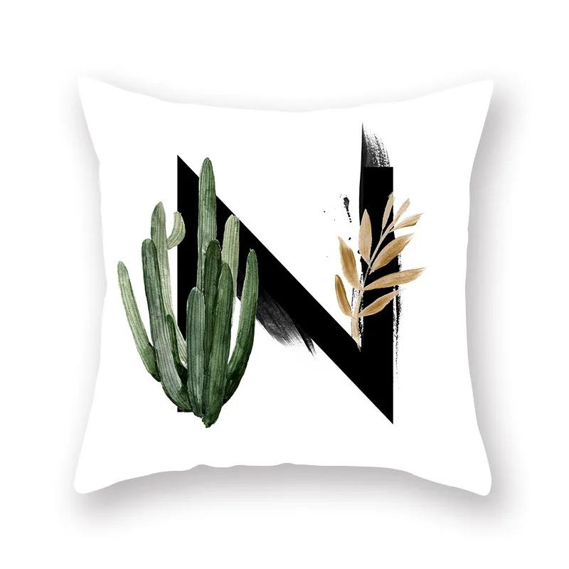 Sofa Pillow Cushion Wholesale Nordic Style Plant English Alphabet Peach Skin Pillowcase