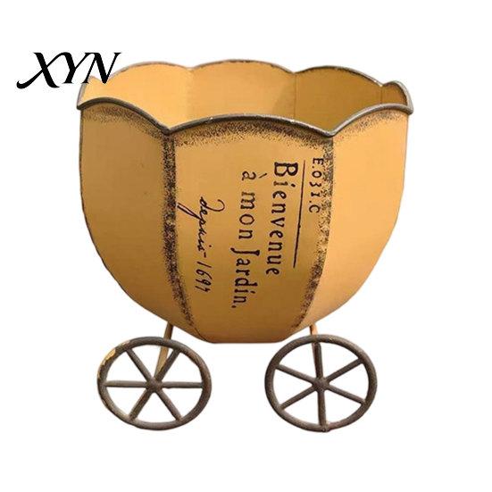 Decorative Flower Pot Retro Pumpkin Cart Planter, Metal Flowerpot with Drainage Hole, Stylish Indoor Planter Plant for Outdoor Home Garden Balcony