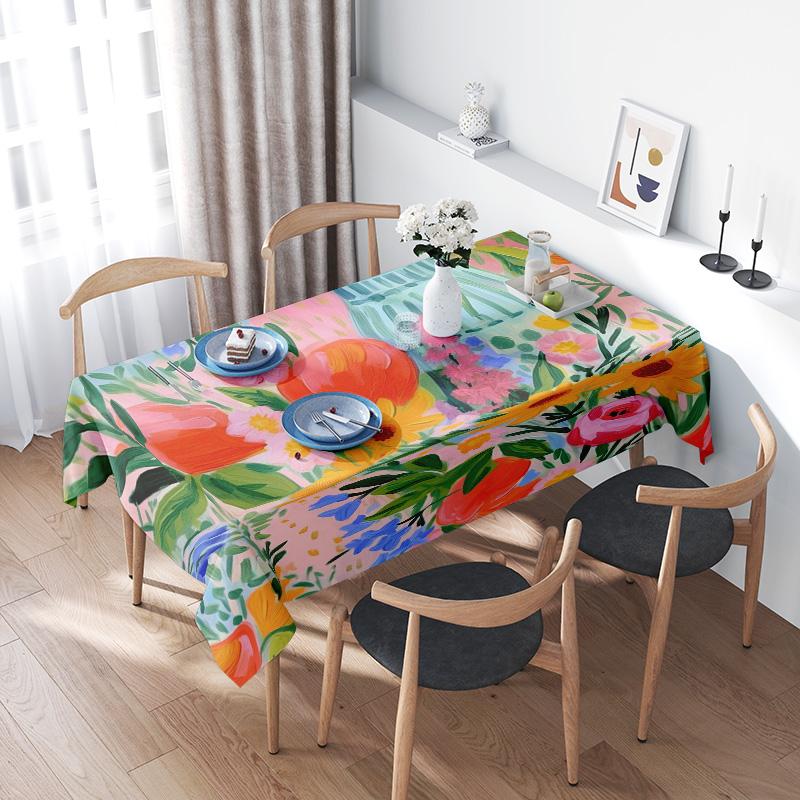 Colorful Floral Tablecloth Bright Modern Print for Home Dining Decor Easy Care 100x145cm