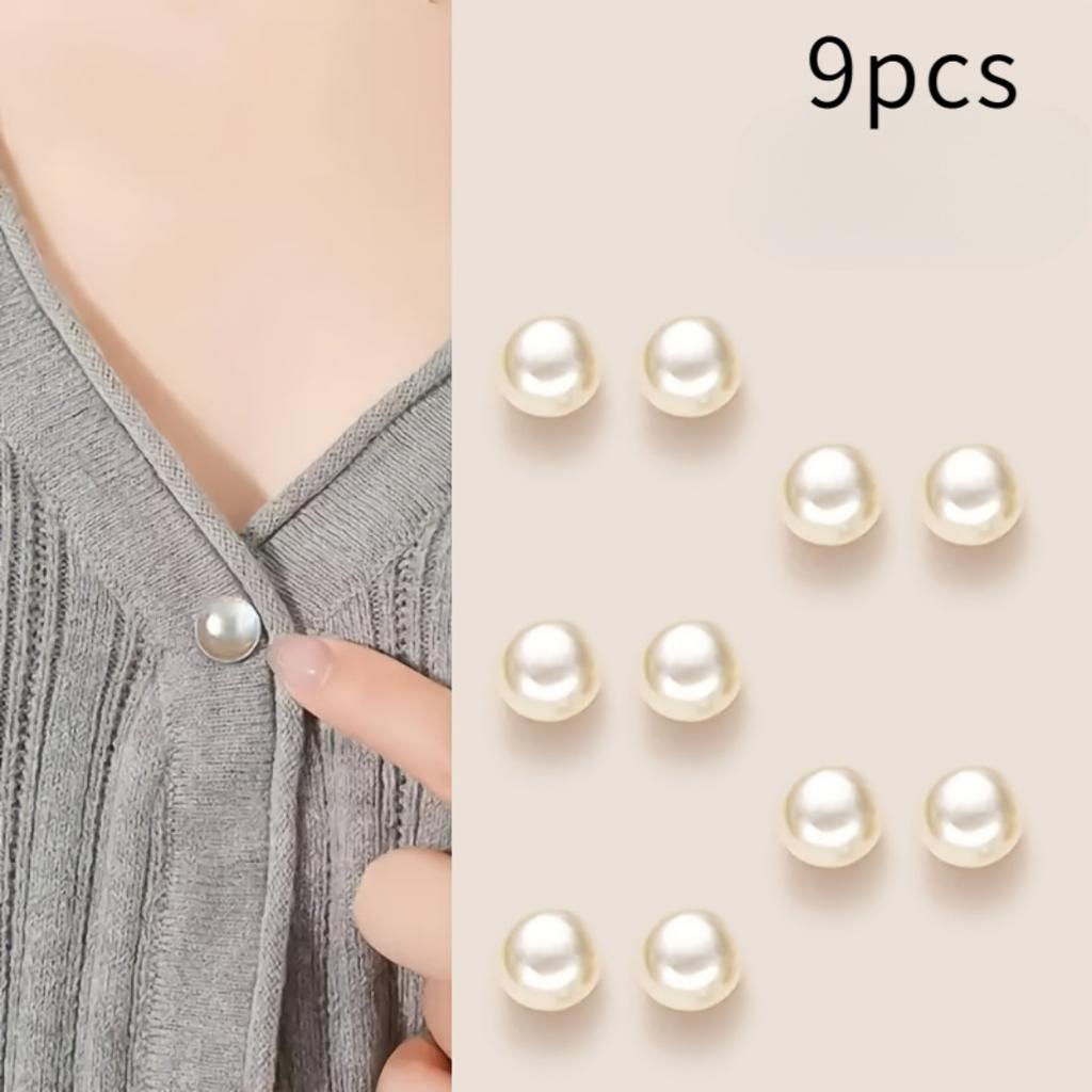 9 pearl-like plastic adjustable buttons No-sew flat-head snap buttons; glossy spherical white/beige/black/blue decorative button