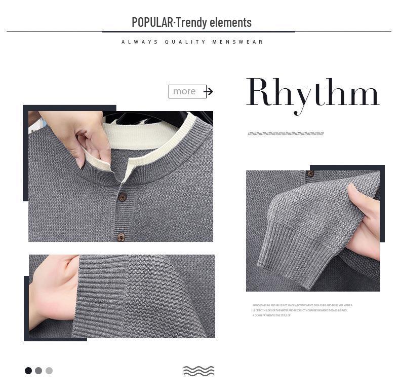 Men's Fashionable Thick Knit Sweater - 2025 Autumn/Winter Two-Piece Look, Round Neck, Youth Style.