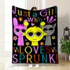 Three Cartoon Characters with Colorful Text and Flowers On a Black Background. for All Seasons Blanket Lunch Break Throw Gift