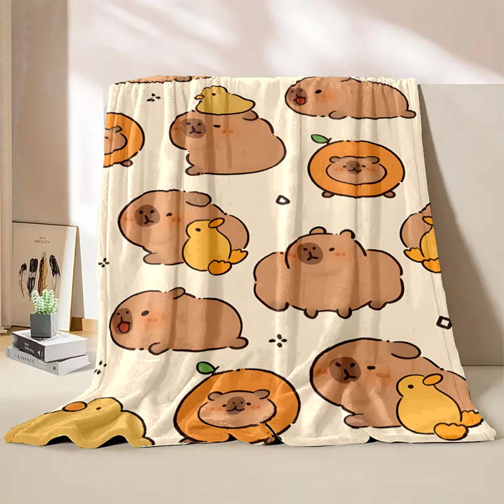 Cute Capybara Cartoon Printed Blanket Warm Soft and Comfortable Home Travel Blanket Sofa Bedding Cover Blanket Kids Holiday Gift