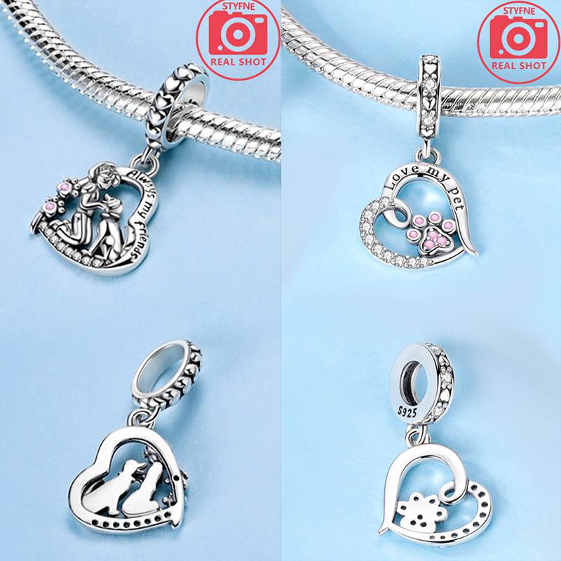 Elegant Charms Copper Heart Cat Pet Dog Beads Pendant Fit Bracelet Necklace Accessories Bead Jewelry Making Jewelry Gift