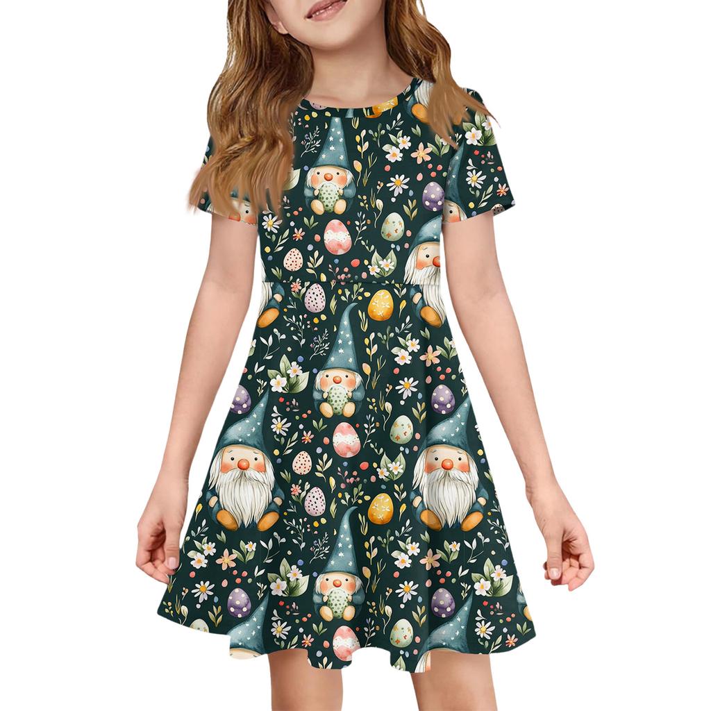 Girl Summer Dress Color & Print Short Sleeve Dress With Pocket Casual Dress Shorts Sleeve Party Dress Easter Day