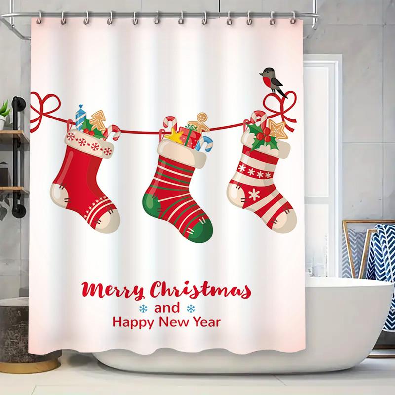 Tu Christmas Bath Curtain Festive Holiday Shower Curtain Merry Christmas Decor Farmhouse Xmas Home Decor Bathroom Set Waterproof