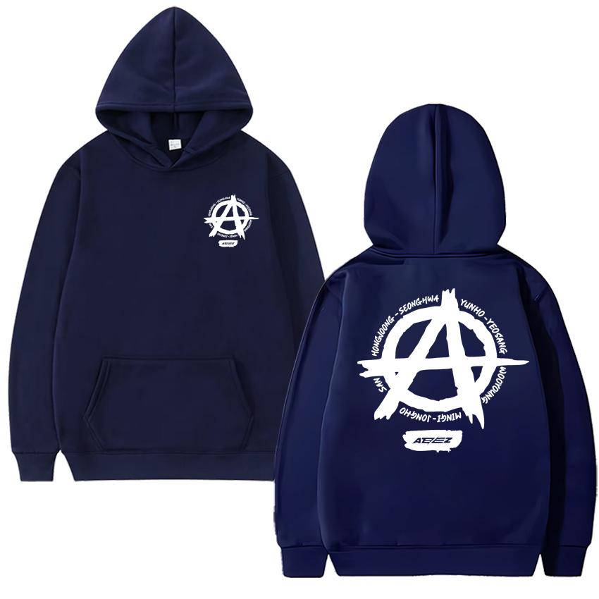 Kpop Ateez Double Sided Logo Printed Hoodie Autumn Winter Men Women Trend Y2k Sweatshirt Unisex Fleece Casual Vintage Pullovers