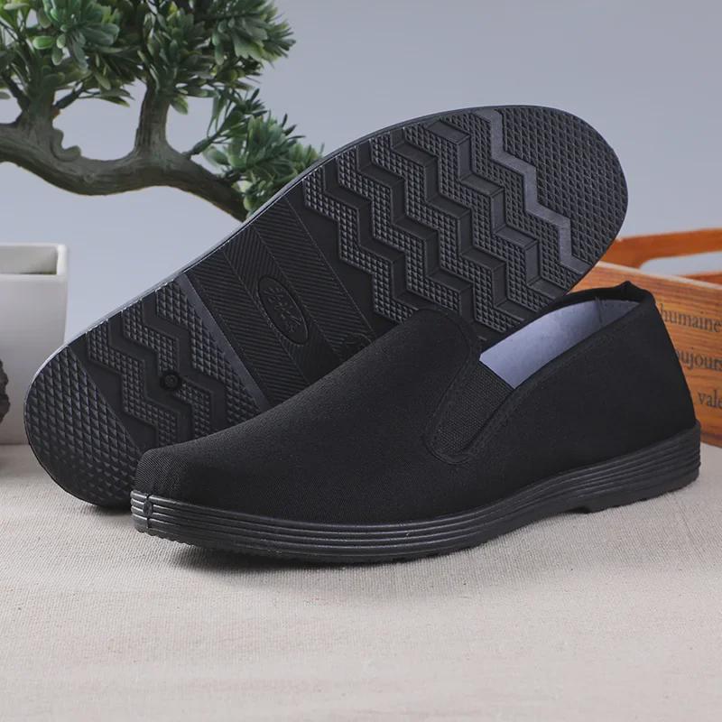 Men's Old Beijing Cloth Shoes - Soft Sole Street Shoes for Middle-Aged and Elderly, Black Slip-On