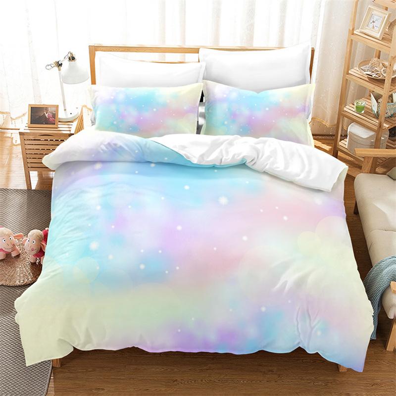 Dream Cloud Bedding Set Rainbow Sky Purple Blue Duvet Cover Queen Microfiber Comforter Cover For Kids Teens Adults Bedroom Decor