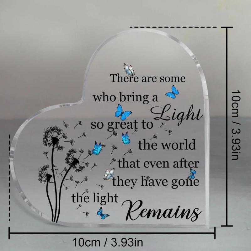 2D Flat Acrylic Heart Keepsake Sympathy Gifts Desktop Decoration Plaque, Home Decor Plaque Hanging Wall Art Decorative Garden Decoration for Room Door