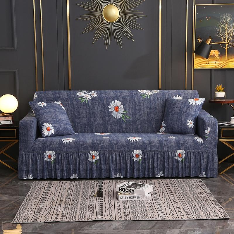 1/2/3/4 Seater Stretch Sofa Cover Elastic Printed Sofa Cover With Skirt Non-slip Armchair Slipcover for Living Room Hotel 1Pcs