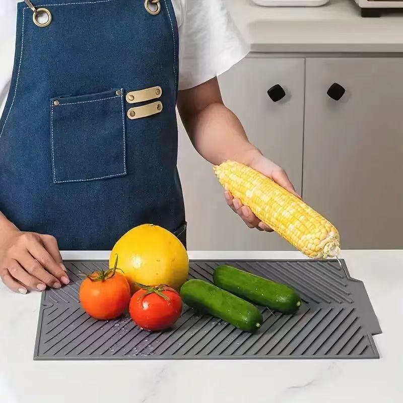 Silicone Dish Draining Mat Eco Friendly Dish Drying Mat Kitchen Counter Anti-Skid Heat Insulation Pad Sink Drainer Mat Dense Dra