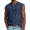 Canotta da uomo senza maniche in cotone con tasca, vestibilità casual rilassata, stile Henley, maglia sportiva per muscoli, per l'uso quotidiano