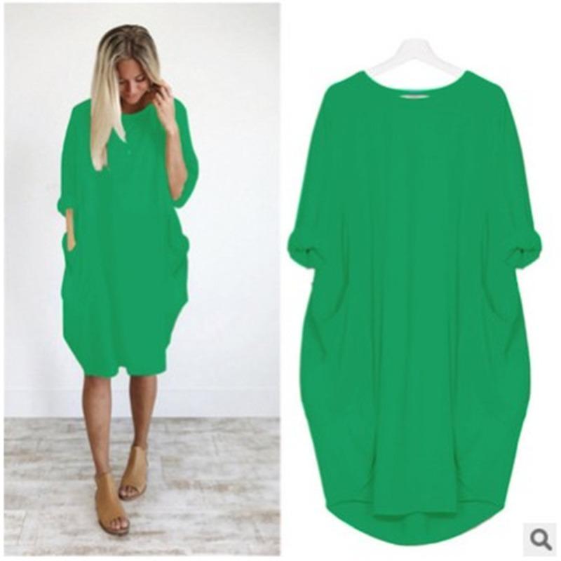 Women's Casual Loose Pocket Long Sleeved Chubby Girl Dress