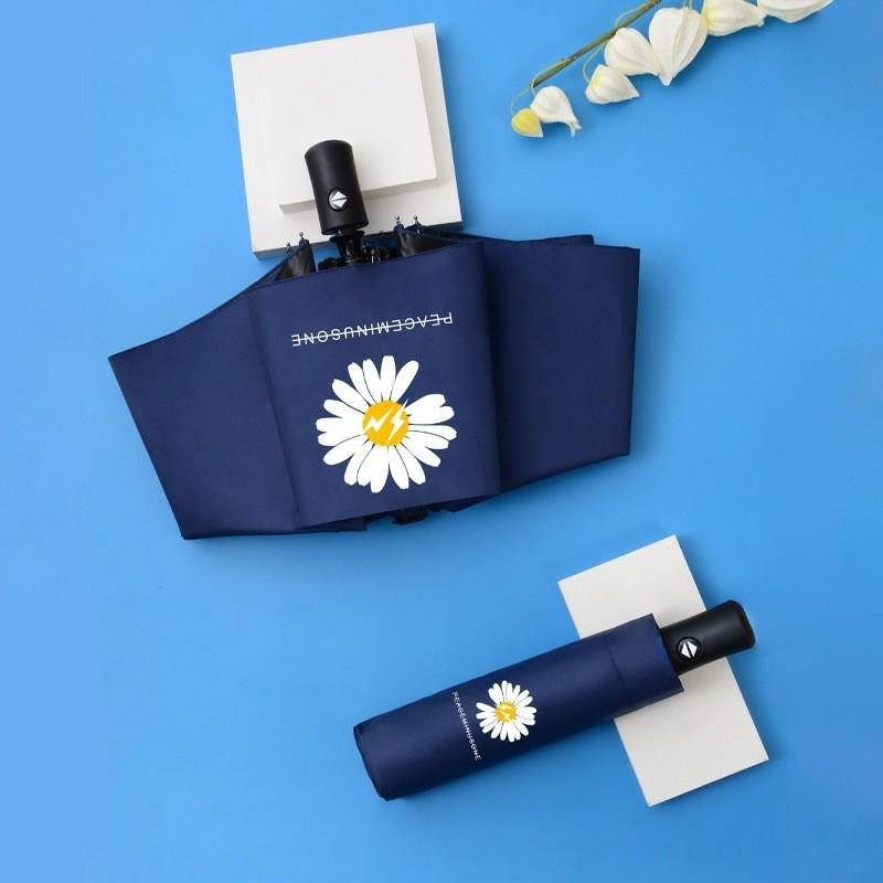 Ins Quan Zhilong Vinyl Umbrella Fully Automatic Umbrella Male And Female Students Gd Small Daisy Folding Sun And Rain Dual-Purpo