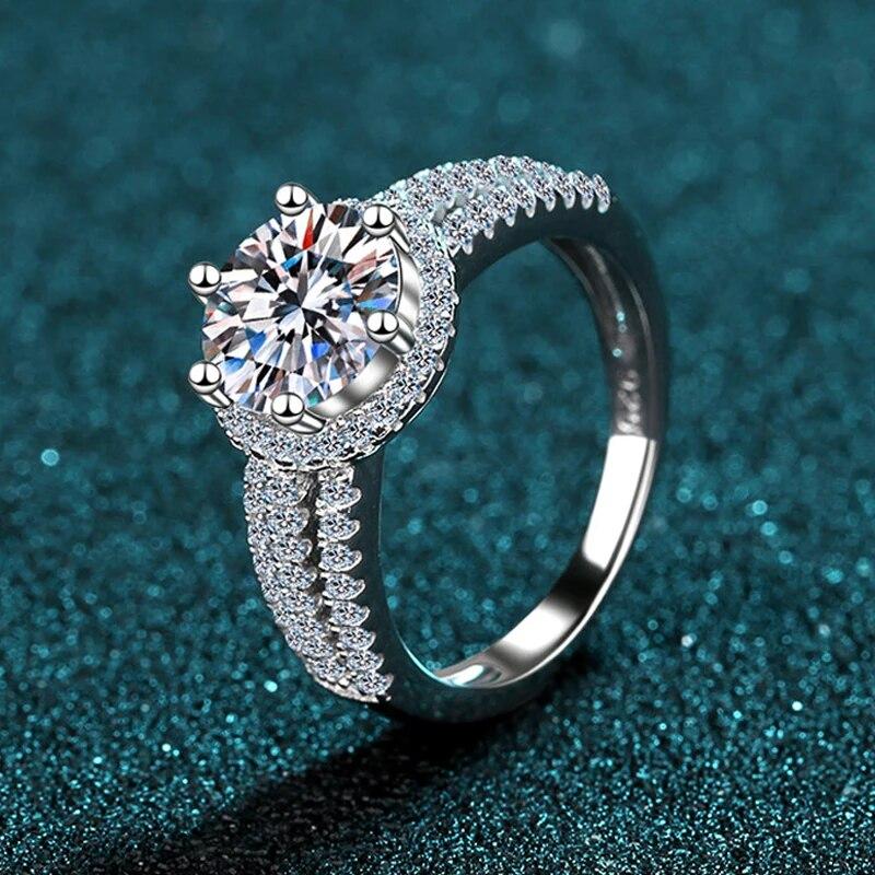 2/3CT luxusní moissanitové snubní prsteny pro ženy, pozlacené bílým zlatem, třpytivý diamantový pásek S925 šperky z mincovního stříbra