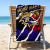 Custom Name Beach Towel Ravens Team Spirit Beach Towel, Soft Microfiber, Gift for Her/Him, Birthday, for Pool, Beach, Travel, Fan Gifts