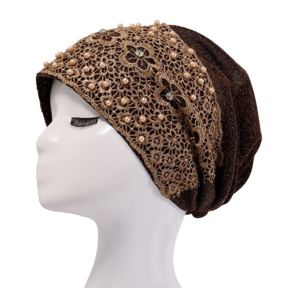 Lace Trim Women's Lace Turban Cap Embroidery Bonnet Head Wraps Islamic Turban Hat Women