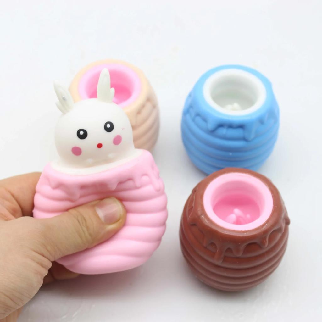 NEW Kids Cute Little White Rabbit Toy Squeeze Cup Decompress Radish Rabbit Cup New Creative Prank Pinching Music Rabbit Toys