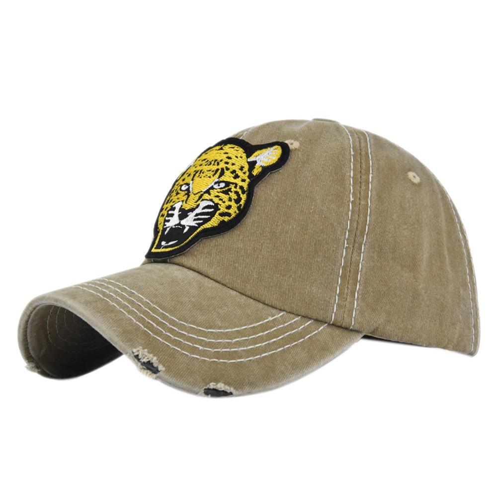 Leopard Embroidered Baseball Cap Letter Embroidered Duck Tongue Ancient Distressed Hat Sun Hat Hip Hop Hat
