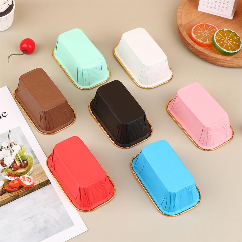 50Pcs Rectangular Aluminum Foil Tin Paper Cup Baking Cup Dessert Box Cake Box