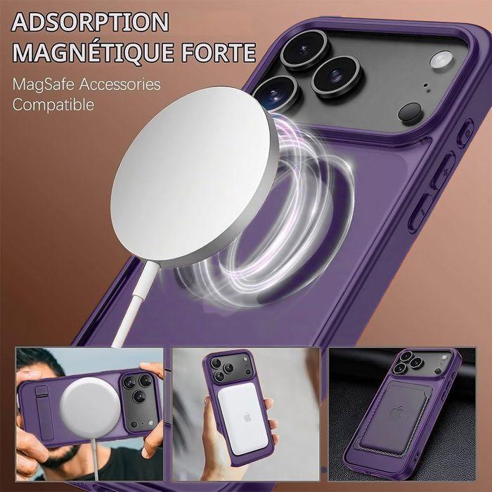 Coque pour iPhone 18 Pro, Hybride Silicone et PC avec Anneau Magnétique et Support - Violet Nuit
