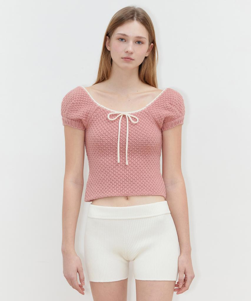 SINOON Puff Half Knit Top (Pink)