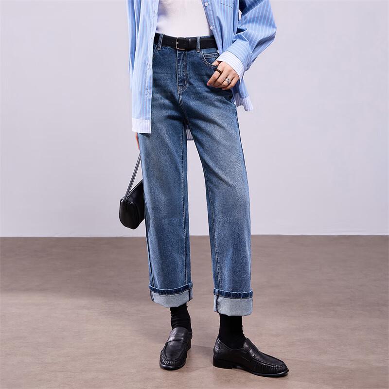 Chuyu Women's 2025 Petite High-Waist Straight-Leg Elastic Jeans