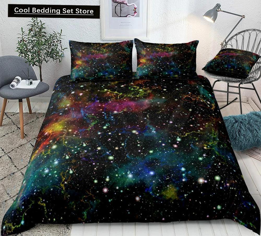 Starry Sky King Queen Duvet Cover Colorful Galaxy Bedding Set Outer Space 23pcs Quilt Cover Glitter Polyester Comforter Cover