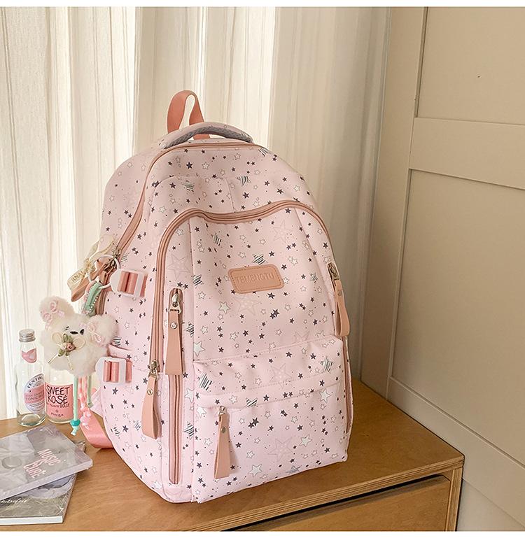 Women's Cute Star Print Korean Style Middle School Backpack - Campus Double Shoulder Bag
