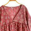 Johnature Damen Frühlingsdruck V-Ausschnitt Lässiges Vintage T-Shirt Mode Vintage Chinesischer Stil Retro T-Shirt