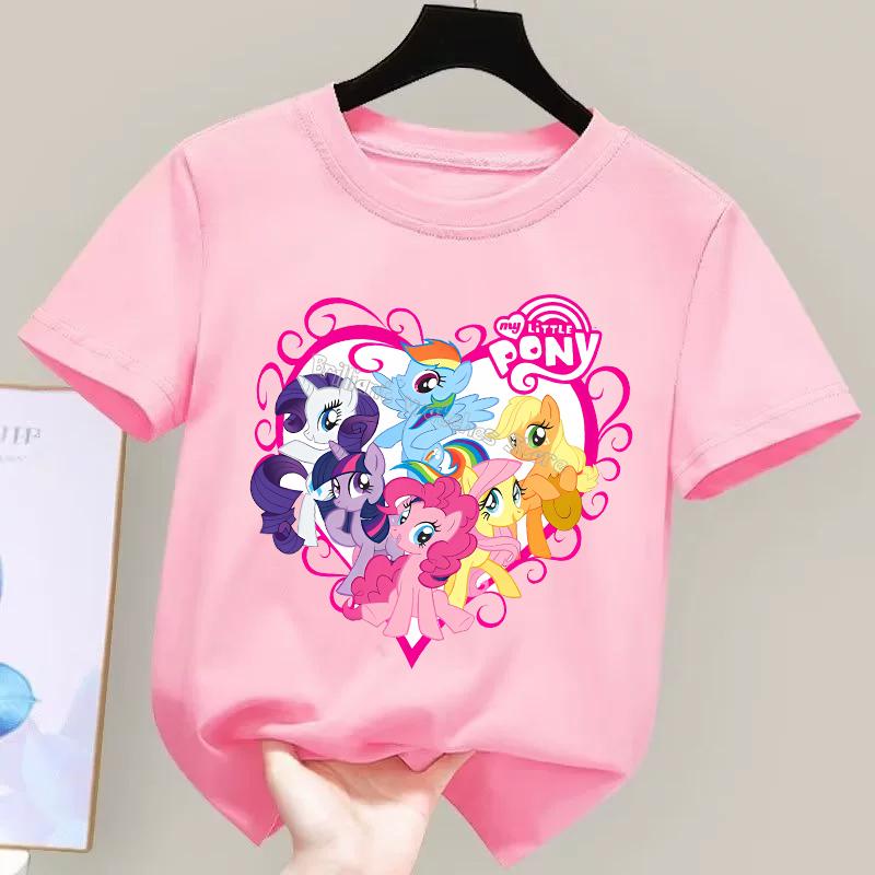 My Little Pony T-shirt for Children Cartoon Partern Tee Top New Boys Girls Round Collar Clothes Kids Anime Cotton Clothing Gift