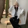 Navy Blue Cotton-padded Jacket Hooded Fur Collar Cotton-padded Jacket Women's Winter New Thickened Short Bread Coat.