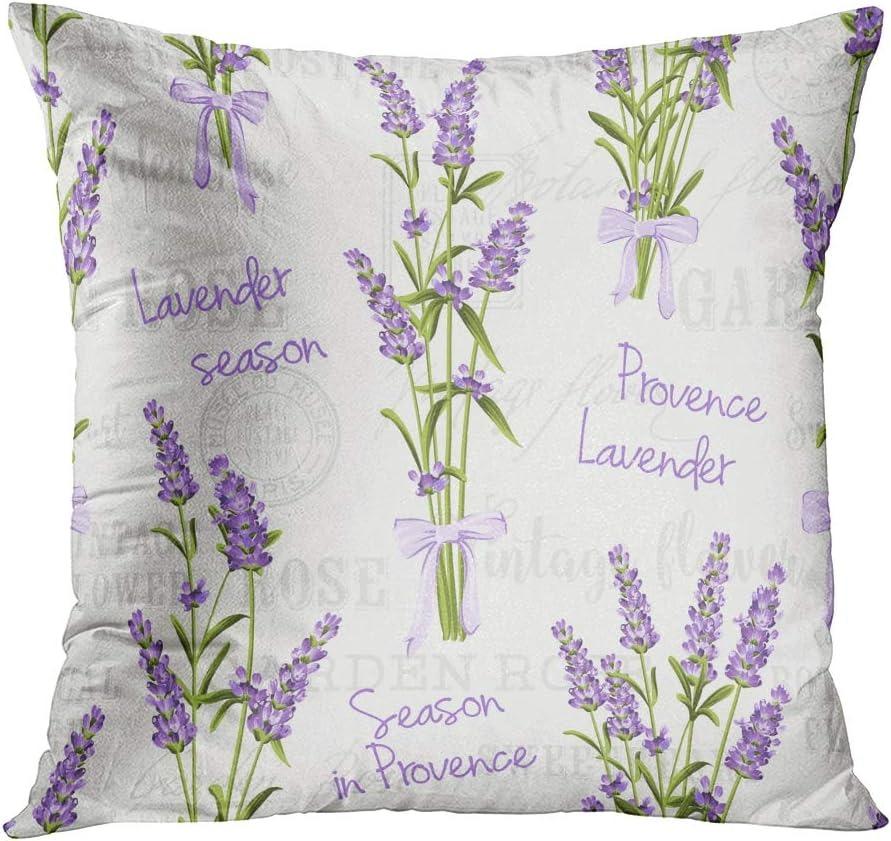 Flowers Lavender Linen Pillowcase Wedding Decorative Pillow Case For Home Pillow Cover 45X45(One Sides)
