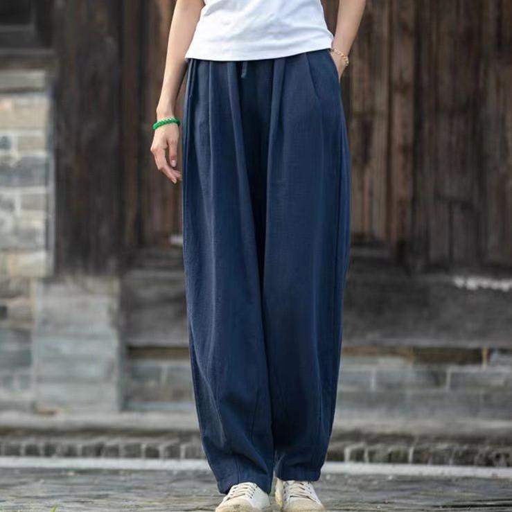 

Unisex Spring Summer Loose Harem Pants Linen Fitness Yoga Pants Martial Arts Training Trousers XL синий