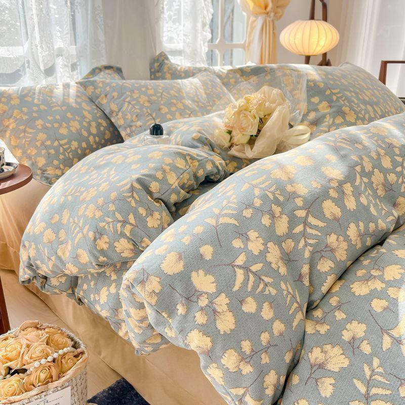 Pastoral Style Ins Style Duvet Set Bedding Set Small Floral. Warm And Thickened  Double-layer Washing Cotton Bed Sheet And Duvet