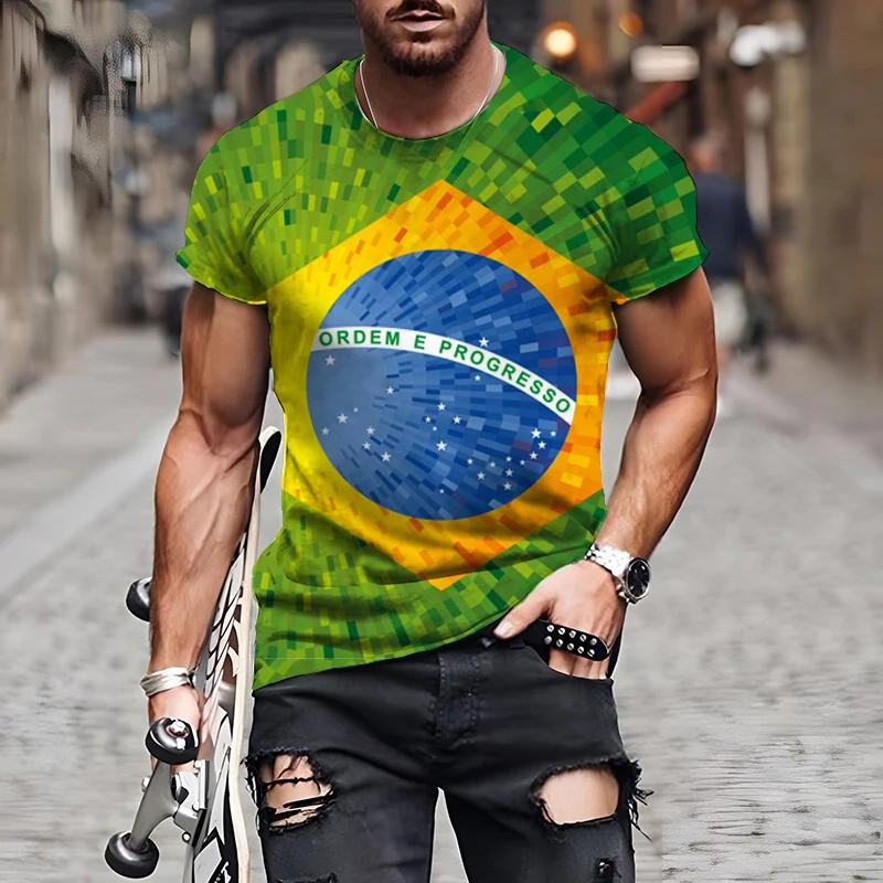 Brasilianische Flagge 3D-Druck Sport Schnelltrocknend Atmungsaktiv Herren Damen T-Shirt Outdoor Straßenfußball Trikot Team Club Fan Kurzarm
