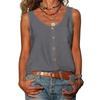 Summer New Solid Color V-neck Vest Button Sleeveless Pocket Tank Top Office Lady Commuter T-shirt Off Shoulder Simple Blouse