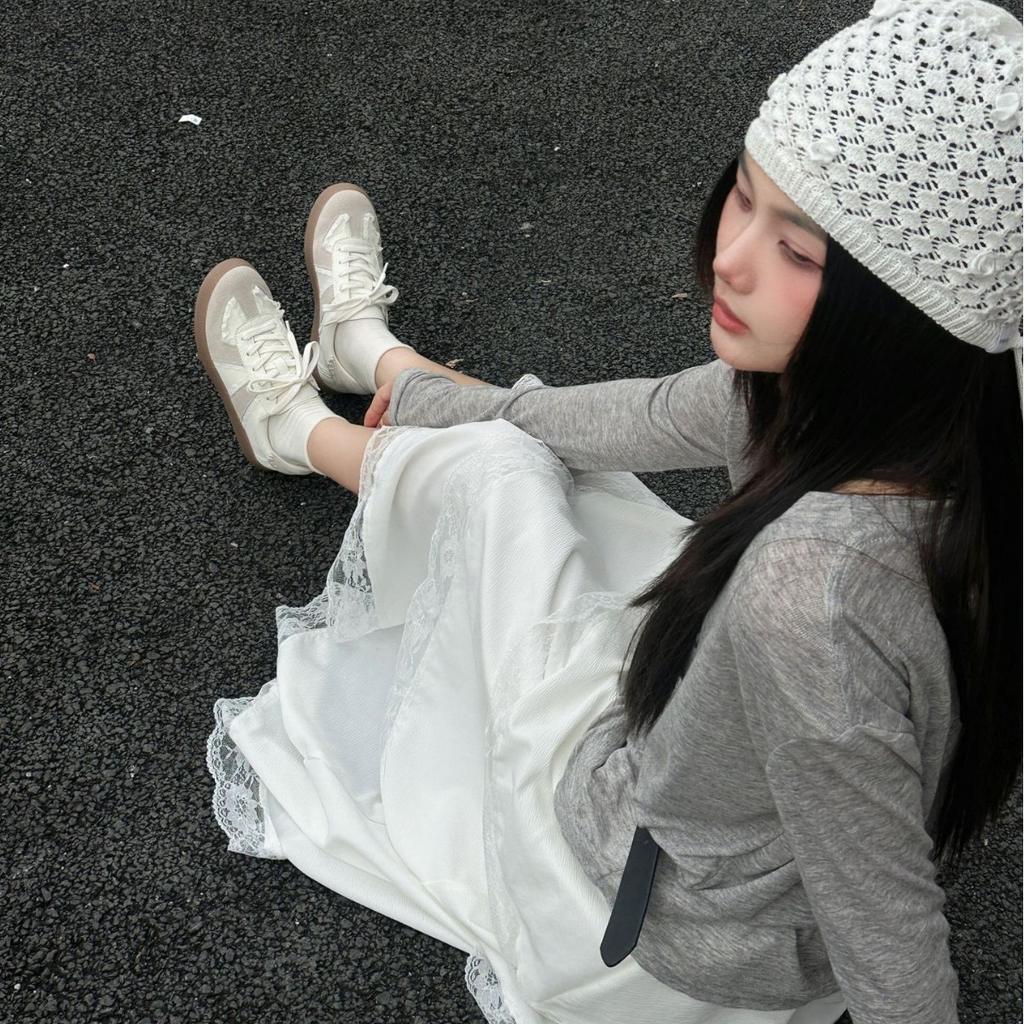 Leather retro lace edge German training shoes women's 2025 new versatile color matching casual sports shoes platform white shoes women