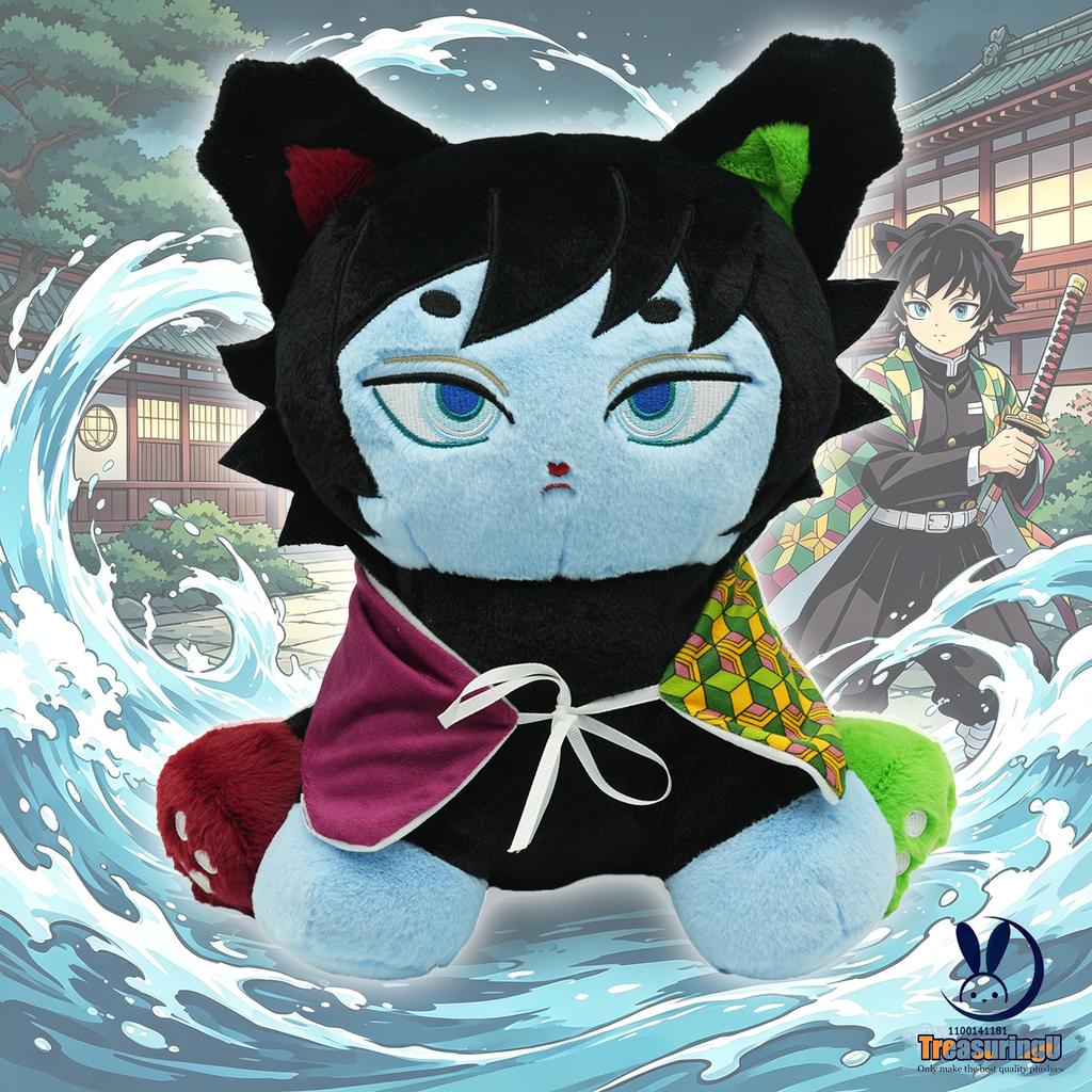 TreasuringU New Giyu Tomioka Plush Toy Cool Black Cat Stuffed Doll Soft Anime Plushies Fluffy Pillow Children Birthday Gift