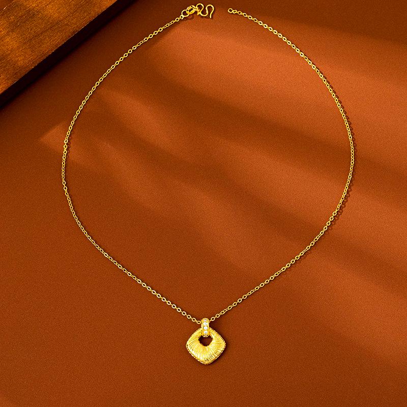 Ethnic Brushed Diamond-Set Geometric Pendant: Women's Trendy Long-Lasting Vietnam Sand Gold Jewelry