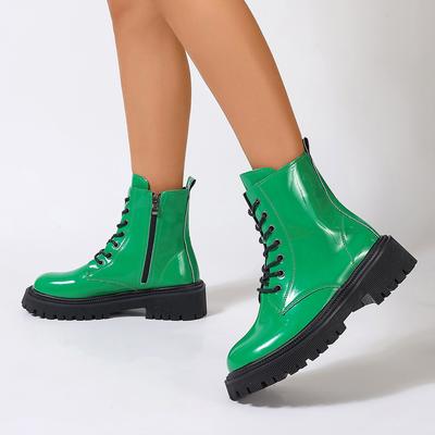 Fall and Winter Thick Bottom Riding Boots Waterproof Platform Lacing Fashion Women's Boots Green Black Large Size 42