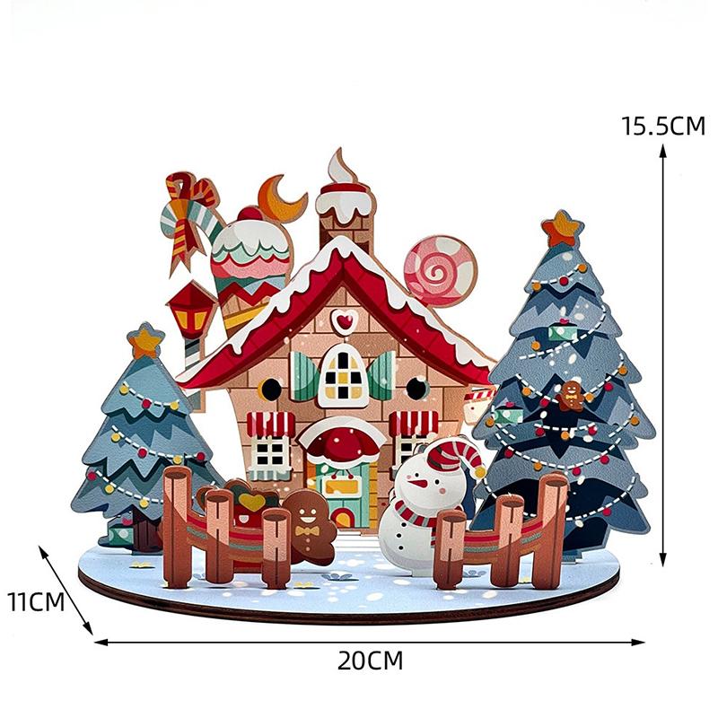 DIY Wooden Assembled Christmas Cartoon House Ornament Painted Decoration Children's New Year Gift