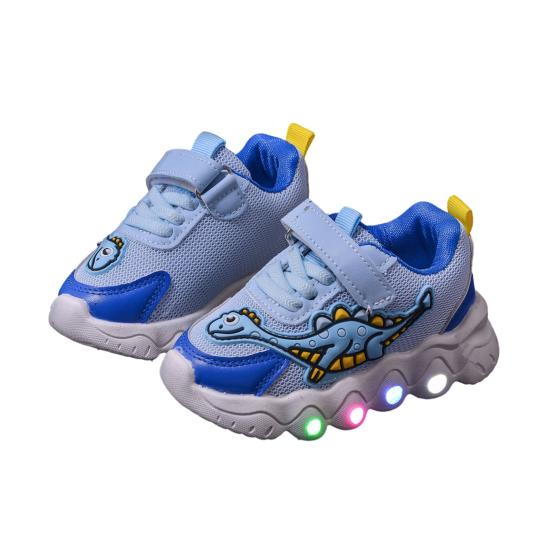 

Детская спортивная обувь с динозаврами, дышащие сетчатые кроссовки для мальчиков и девочек, легкие противоскользящие стельки, первая обувь для ходьбы на открытом воздухе и в помещении 23 синий