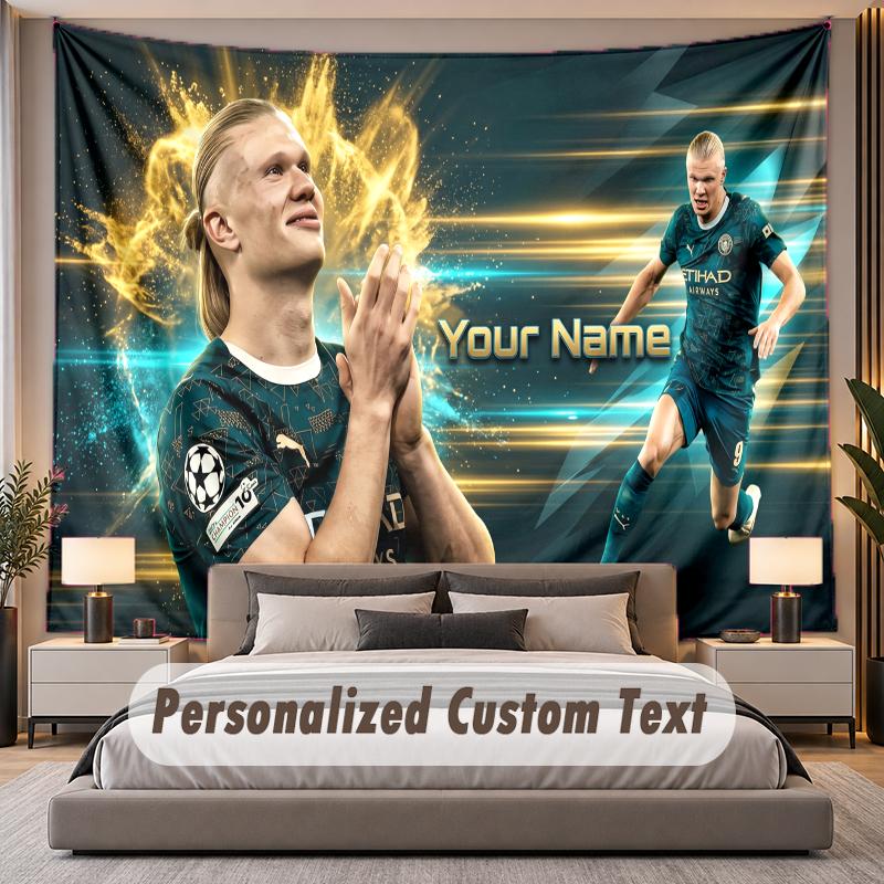 Benutzerdefinierte Namens-Text-Wandteppich Erling Haaland Personalisierter Polyester-Wandteppich für Schlafzimmer und Zimmer