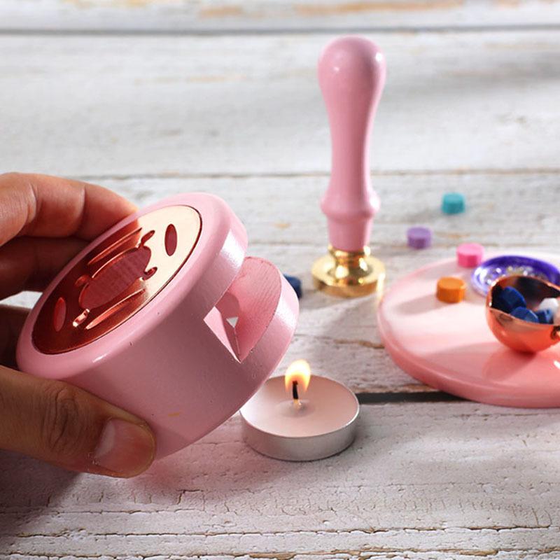 1 SET Retro Wood Handle Furnace Stove Pot Wax Seal Stamp Set Wax Spoon Lacquer Decorative Craft Gift Seal Wax Card Making SB002