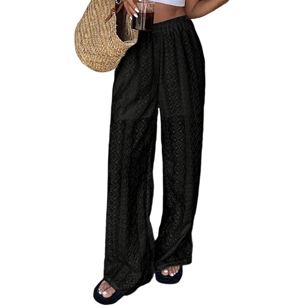 Women's Color Hollow Embroidered Casual Elastic Waist Pants