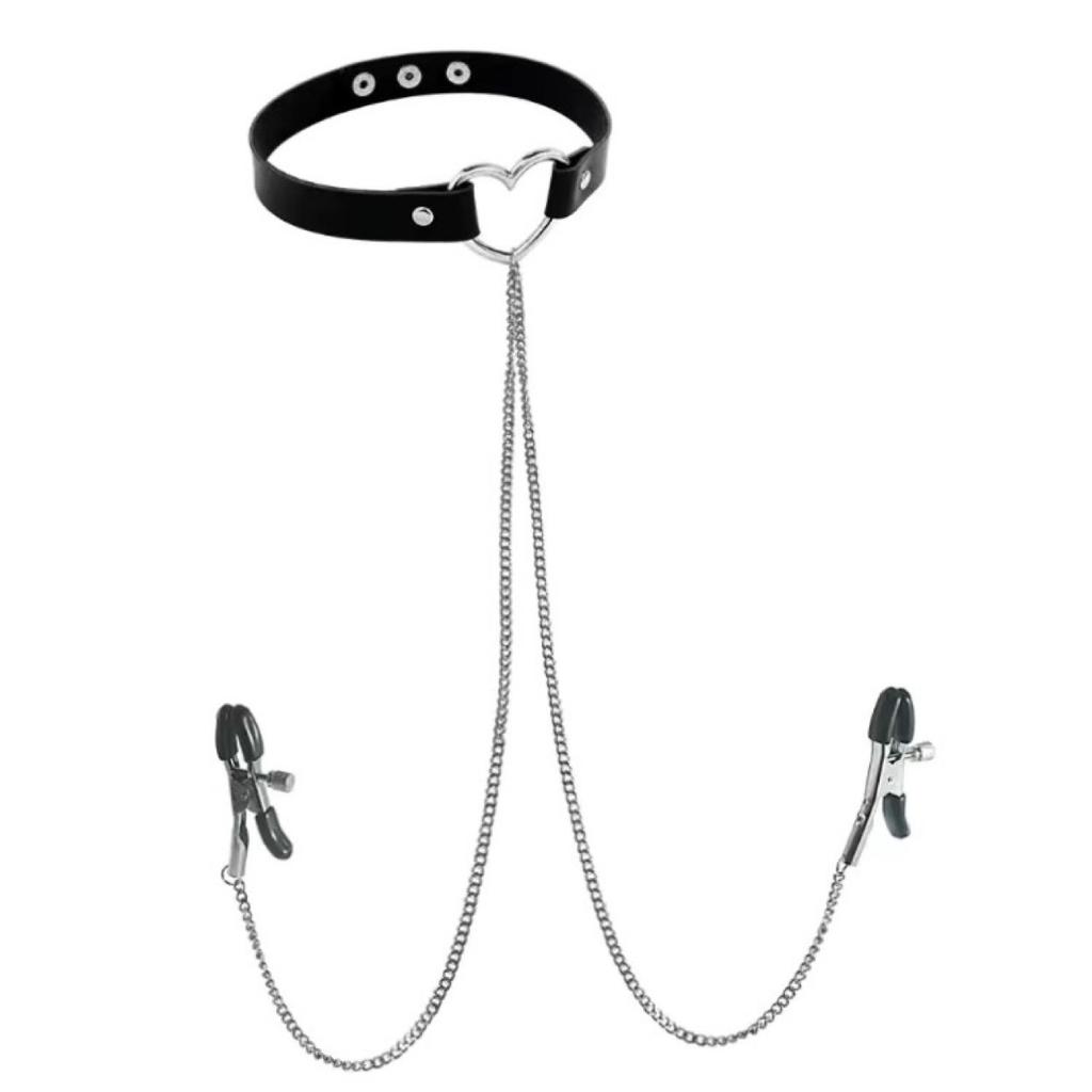 Woman Nipple Clamp Collar Leash  Bondage Sex Toy Set Sexy Chocker Chain Bra Clip Set Adjustable Punk Piercing Jewelry