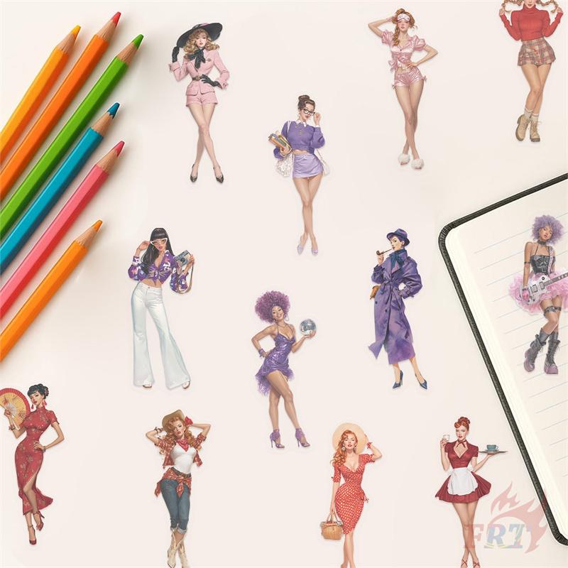 50Pcs/Set Retro Pop Girls PET Stickers Waterproof DIY Fashion Doodle Decals Stickers
